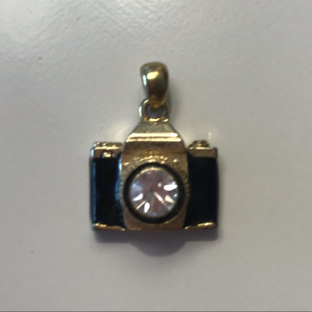 Gold/Black Camera Rhinestone Pendant